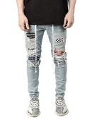 Grid Patchwork Jeans