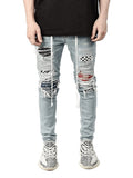 Grid Patchwork Jeans