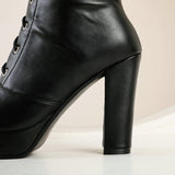 Platform Square Cross Tied Knee High Boots