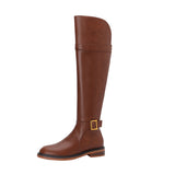 leather Side Zipper Knee High Boots