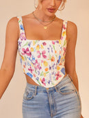 Floral 2 Layer Slim Fit Crop Tank Top