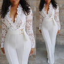 Lace Stitching Long Sleeve V-Neck Romper