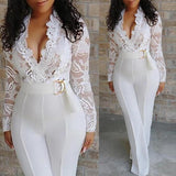 Lace Stitching Long Sleeve V-Neck Romper