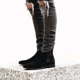 Black Flock Ankle Slip on Boots