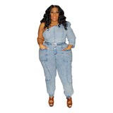 Plus Size Slanted Shoulder Jeans Romper