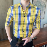 Three Quarter Sleeve Plaid Dress Shirt