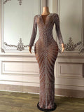 Full Rhinestones Long Sleeves Dress