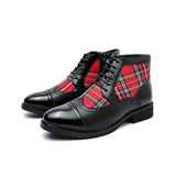 British Plaid Canvas Round Toe Boots
