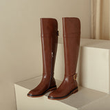 leather Side Zipper Knee High Boots