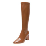 Block Heel Leather Boots