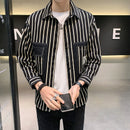 Lapel Button Striped Dress Shirt