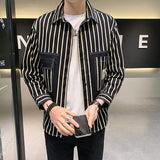 Lapel Button Striped Dress Shirt