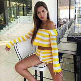 Knit Stripe Crop Top Shorts Sets