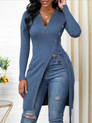 Long Slight Stretch V Neck Top