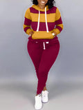 Plus Size Striped Drawstring Sweat suit