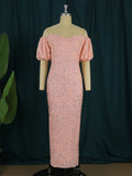 Pink Puff Sleeve Sparkly Dress