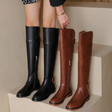 leather Side Zipper Knee High Boots