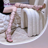 Golden Lace Up Cross Open Toe High Heels