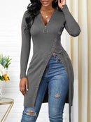 Long Slight Stretch V Neck Top