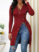 Long Slight Stretch V Neck Top