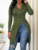 Long Slight Stretch V Neck Top