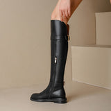 leather Side Zipper Knee High Boots