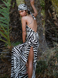 Spaghetti Strap Side Split  Zebra Dress