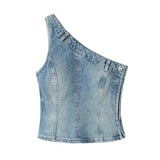 One Shoulder Jeans Tank Top