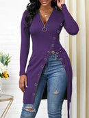Long Slight Stretch V Neck Top