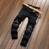 Black Zipper Straight Jeans