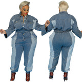 Plus Size Button Up Pocket Jeans Romper