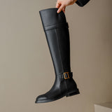 leather Side Zipper Knee High Boots