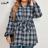 Plaid Plus Size Waist Belt Top