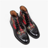 British Plaid Canvas Round Toe Boots