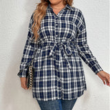 Plaid Plus Size Waist Belt Top