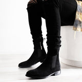 Black Flock Ankle Slip on Boots