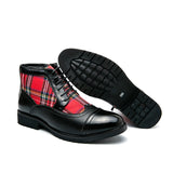 British Plaid Canvas Round Toe Boots