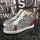Striped Rhinestone Rivet High Top Sneakers