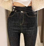 Black Double Strap Button Jeans