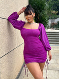 Lantern Sleeve Drawstring Dress