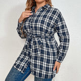 Plaid Plus Size Waist Belt Top