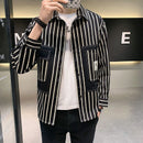 Lapel Button Striped Dress Shirt