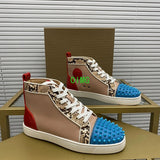 Red Sole Casual Leather Studded Sneakers