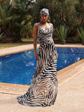 Spaghetti Strap Side Split  Zebra Dress