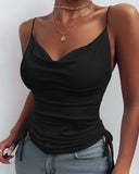 Drawstring Spaghetti Strap Tank Top