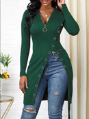 Long Slight Stretch V Neck Top
