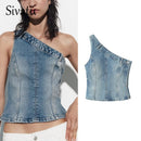 One Shoulder Jeans Tank Top