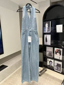 Halter Neck  Backless Jeans Romper