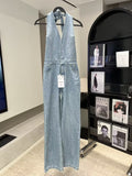 Halter Neck  Backless Jeans Romper