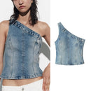 One Shoulder Jeans Tank Top